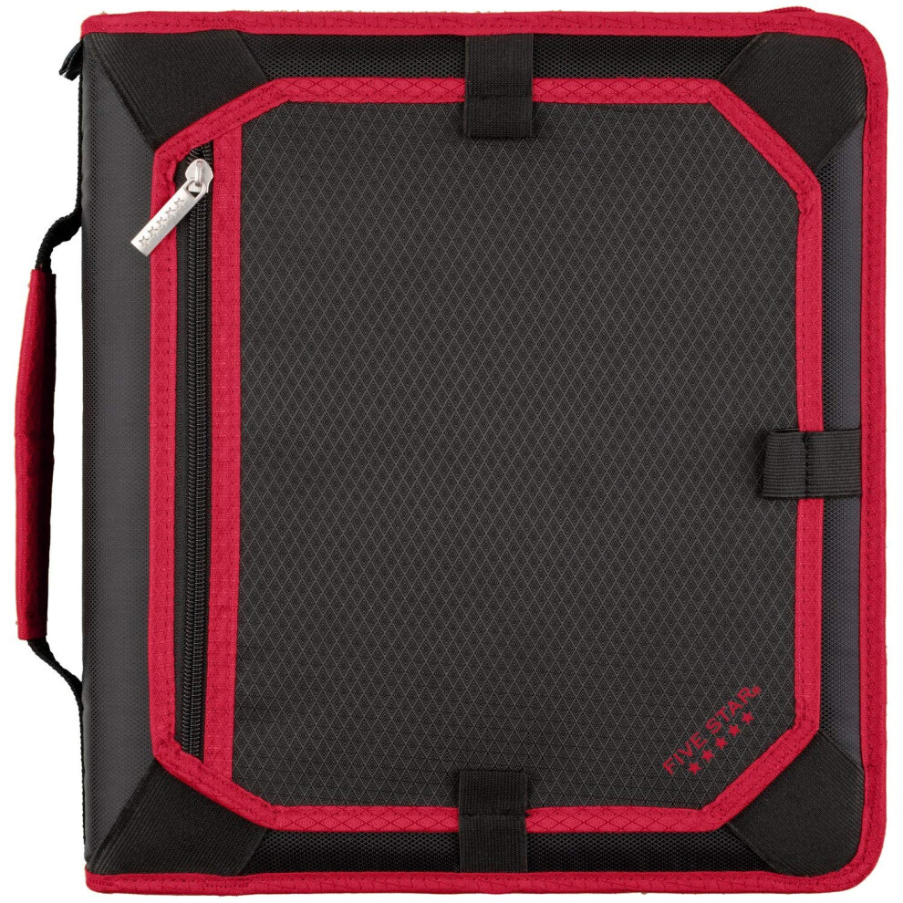 Five Star Zipper Binder 2 Inch 3 Ring Binder Expansion Panel Durable Black/Red/Gray 29052BE7