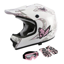 TCMT Dot Jeugd & Kinderen Motocross Offroad Straathelm Roze Vlinder Motor Jeugdhelm Crossmotor Motocross ATV-helm+bril+handschoenen S