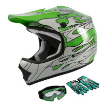 TCMT Dot Jeugd & Kinderen Motocross Offroad Straat Groene Vlam Motorfiets Jeugdhelm Crossmotor Motocross ATV Helm + Bril + Handschoenen L