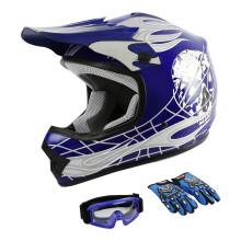 TCMT Dot Jeugd & Kinderen Motocross Offroad Straat Blauwe Schedel Motorfiets Jeugdhelm Crossmotor Motocross ATV Helm + Bril + Handschoenen S
