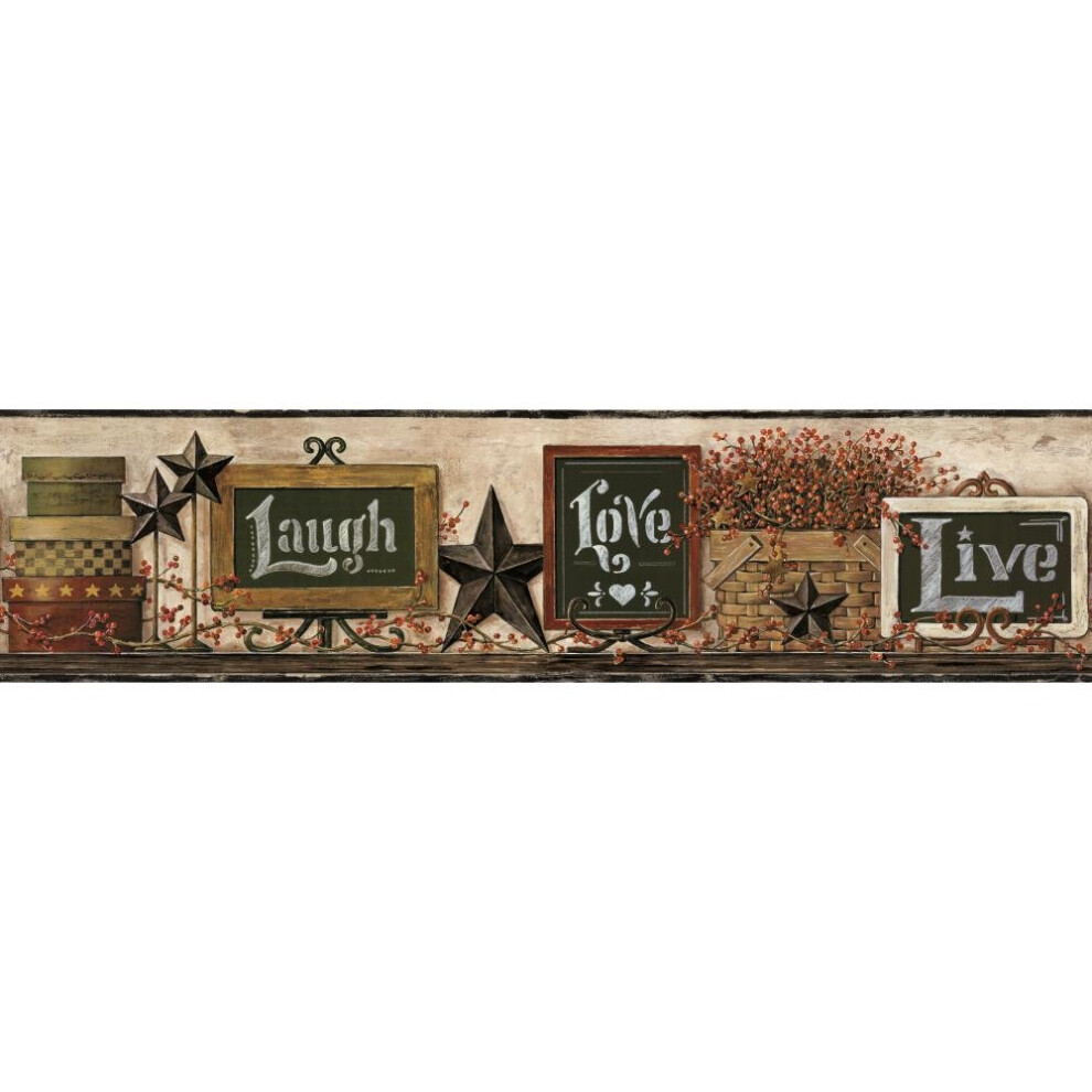 York Wallcoverings Keepsakes Country Chalkboard Shelf Border Removable Wallpaper Beige Black Red Taupe Brown White 034878246888