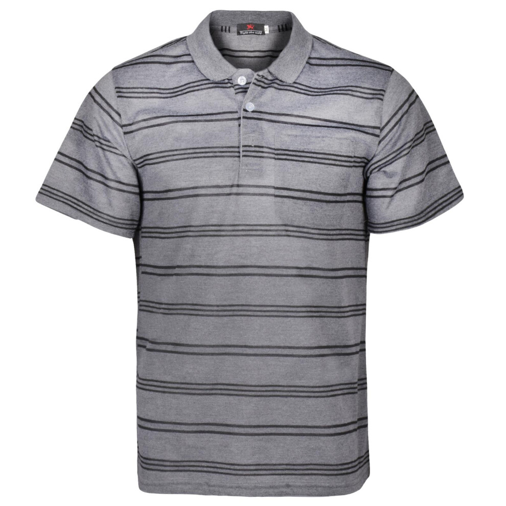 (Dark Grey, XL) Mens Regular-Fit Pique Cotton Blend Polo Shirts