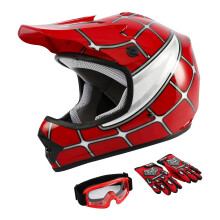 TCMT Dot Jeugd & Kinderen Motocross Offroad-straathelm Red Spider Motor Jeugdhelm Crossmotor Motocross ATV-helm+bril+handschoenen S