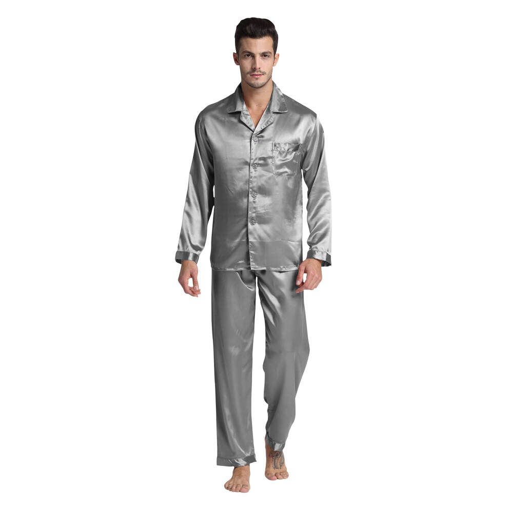 Ensemble pyjama classique en satin pour homme TONY & CANDICE, v?tements de nuit, taille XL, gris clair