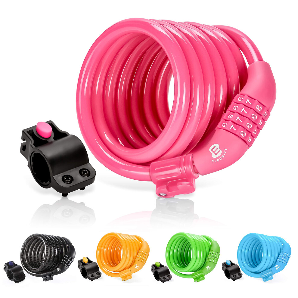 ETRONIC M6 Self Coiling Resettable Combination Bike Cable Lock  6-Feet X 3/8-Inch  Pink-image-OPC-PFKQCYN-NEW