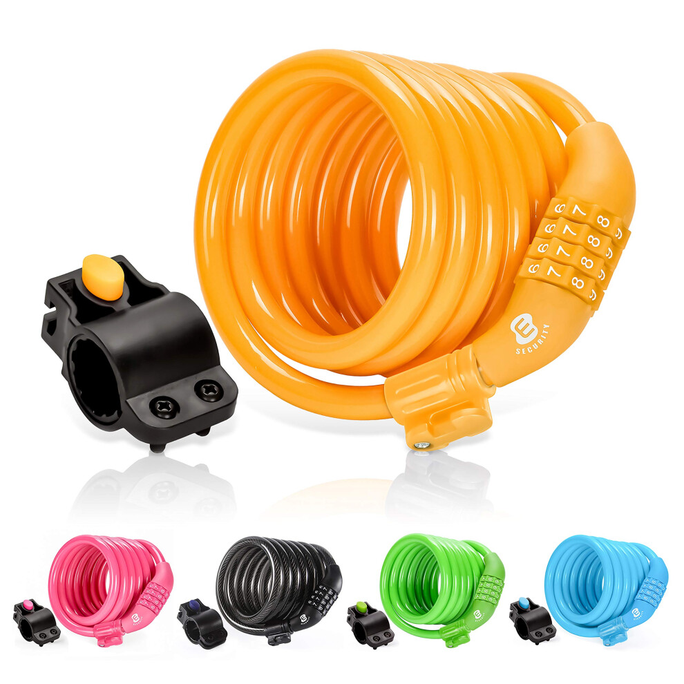 ETRONIC Security Bike Lock Self Coiling Resettable Combination Lock Bike Cable Lock  6-Feet x 3/8-Inch - Yellow-image-OPC-PFKVFYN-NEW