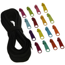 Cremallera de 4 yardas, negra con tiradores multicolores