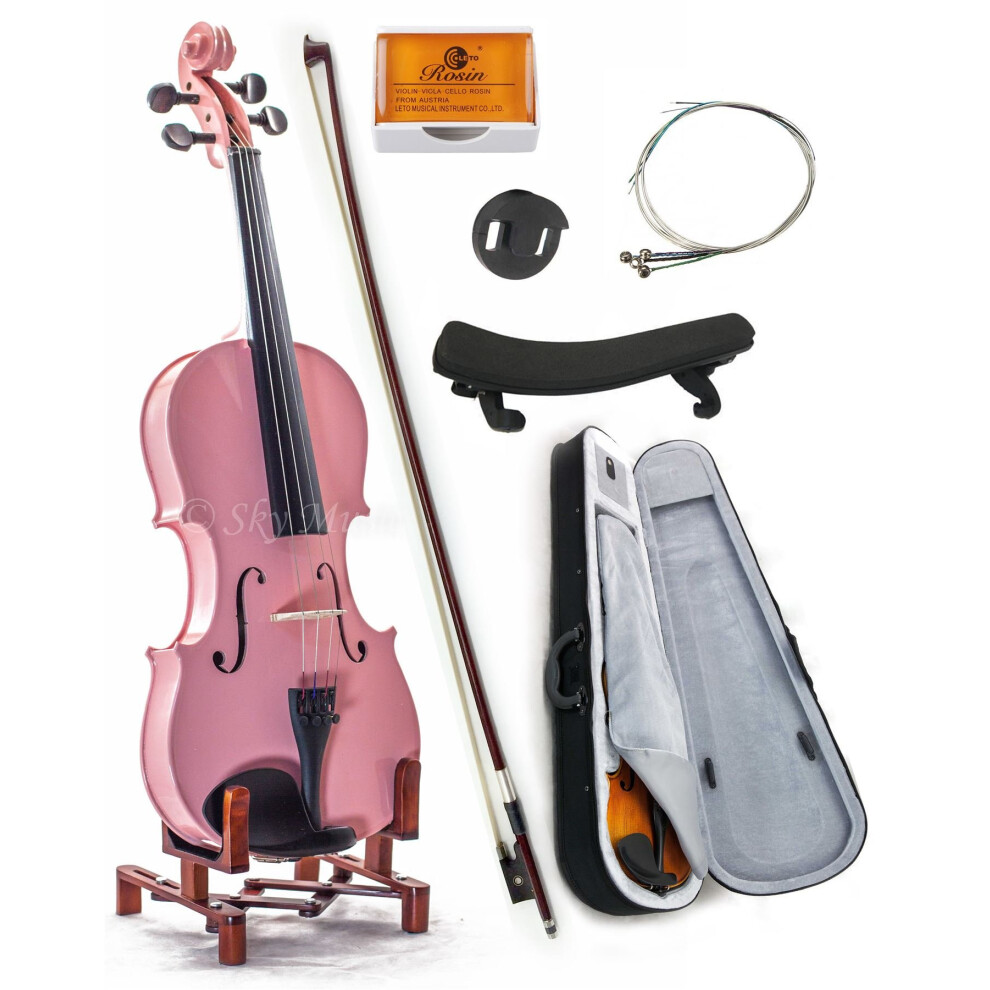 SKY 4/4 Full Size SKYVN201 Maple Wood Pink Student Violin with High Quality Lightweight Case  Brazilwood Bow  Rosin Cake  Shoulder Rest  String  Rosin