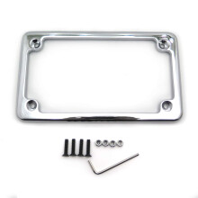 HTTMT MT294-001-CD Chrome Flat License Plate Frame Bracket Tag Holder 7 inch x 4 inch Compatibel met universele motorfiets