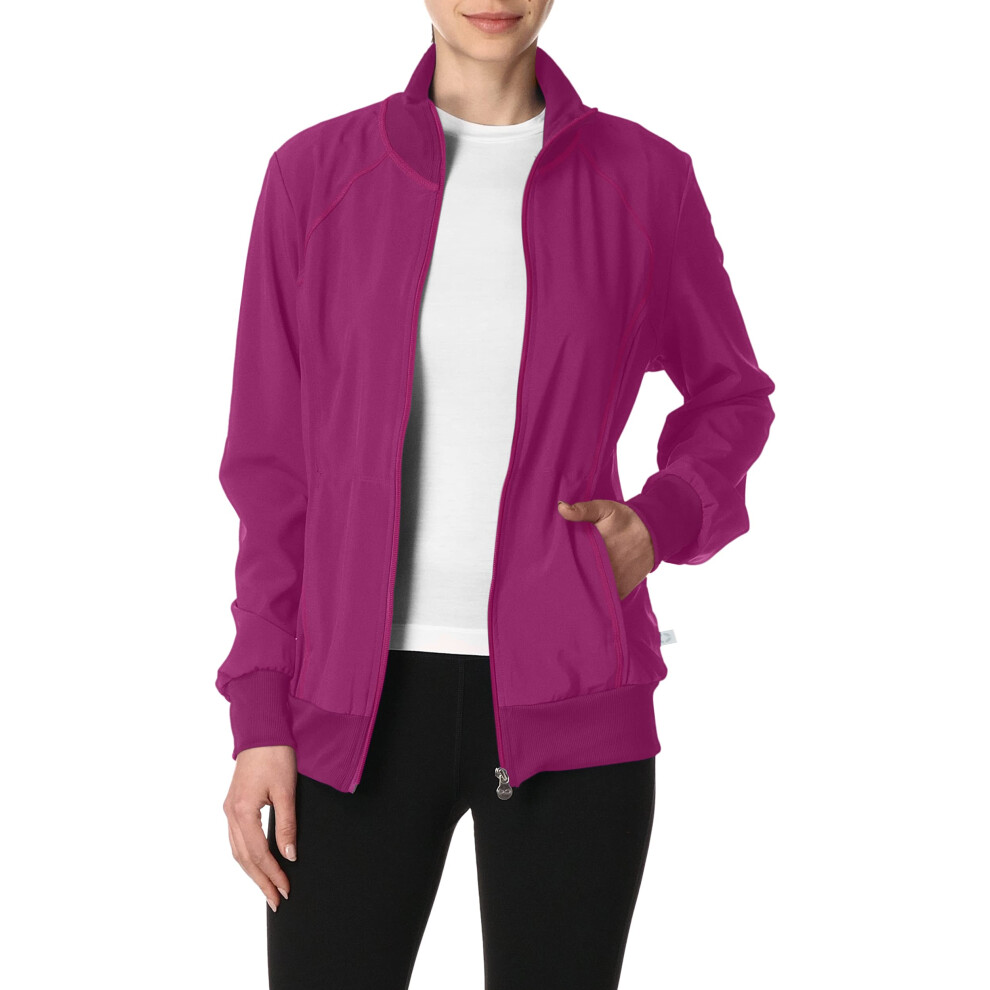 Veste d'h   pital Cherokee Infinity zipp   e sur le devant pour femme, tissu extensible dans les 4 sens, grande taille 2391A, taille 2XL, bordeaux