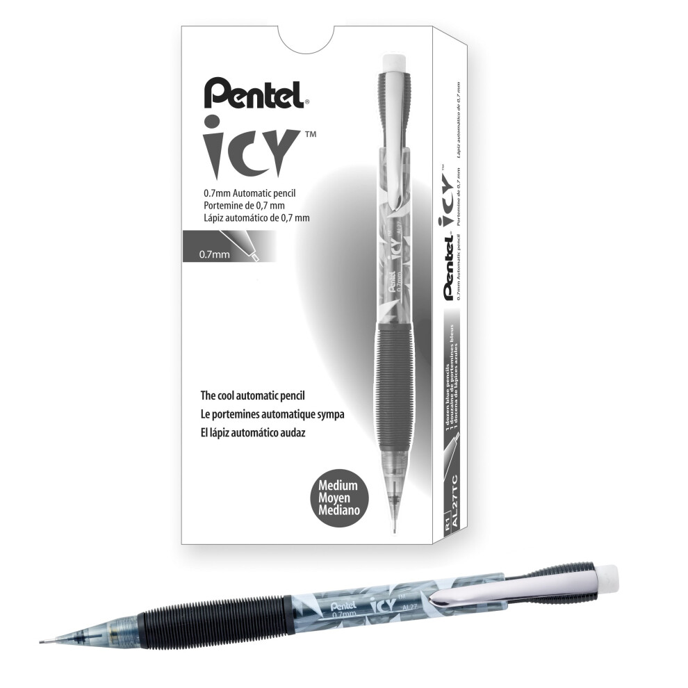 Pentel Icy Mechanical Pencil 0.7Mm Tinted Black Barrel 12 Pack Al27ta