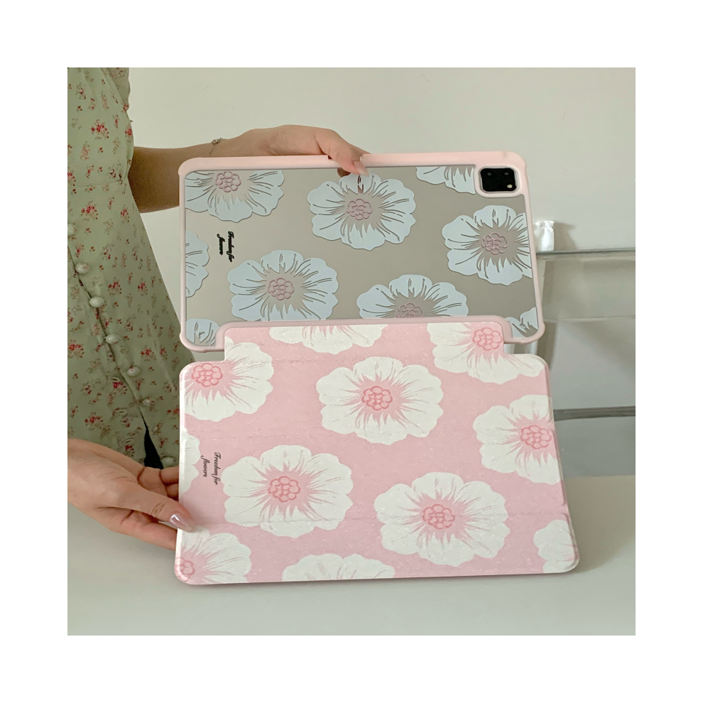 (Cloud White, Air5 Air4 10.9 Inch) Pink White Flowers For Ipad Air Pro 11 12.9 13 M2 Pink,White 976662323217