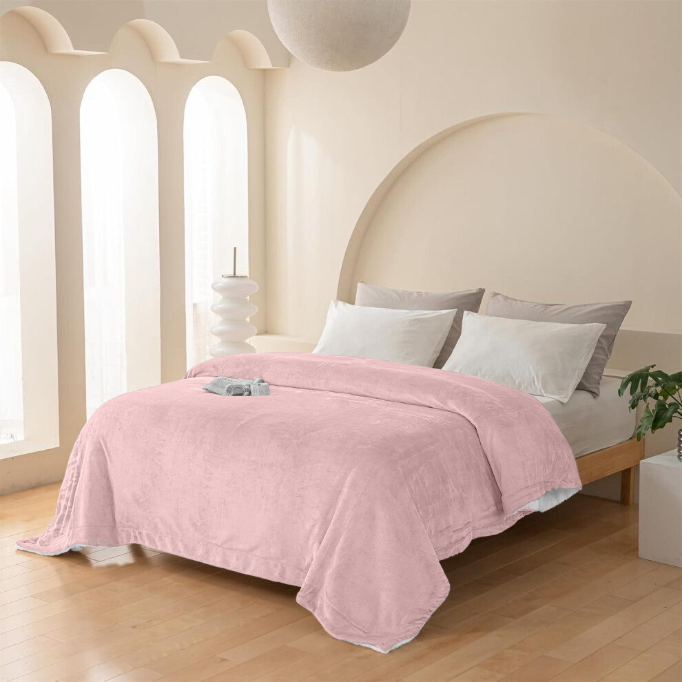 (Pink, 200x240 cm) Soft Sherpa Throw Blanket for Sofa Bed Warm Fleece