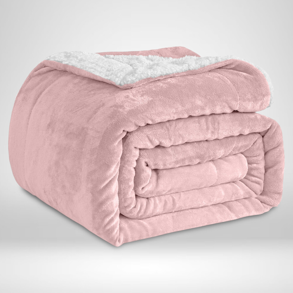(Pink, 230x270 cm) Soft Sherpa Throw Blanket for Sofa Bed Warm Fleece