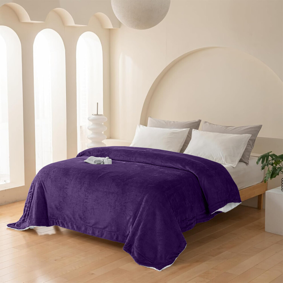 (Purple, 130x150 cm) Soft Sherpa Blankets Fleece Throw Bed Sofa Travel