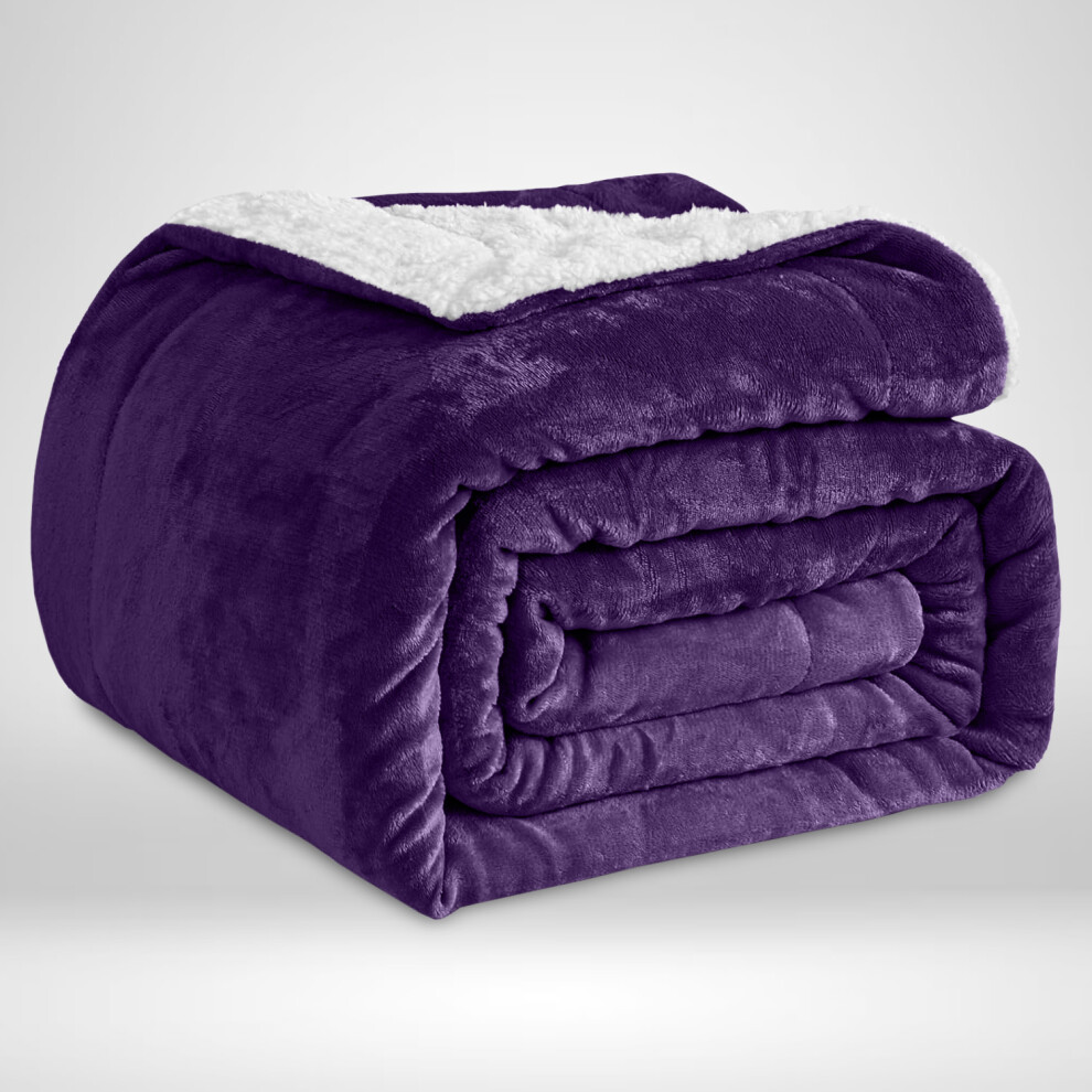 Imperial Rooms (, 200X240 Cm) Soft Sherpa Throw Blanket For Sofa Bed Warm Fleece Purple