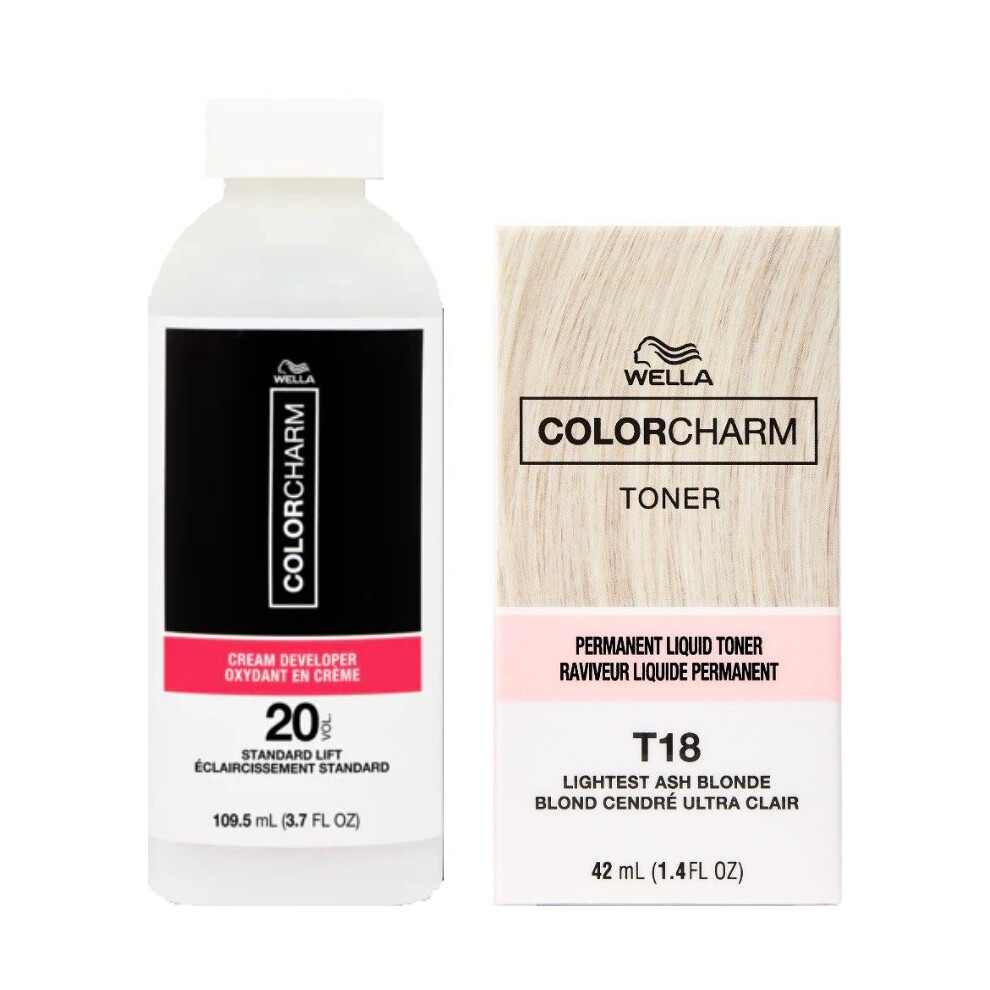 Wella T18 Lightest Ash Blonde Toner & Developer Vol 20 - Bundle