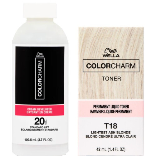 Wella (T18 & 20 Vol. Developer) Wella Color Charm T18 Permanent Liquid Hair Toner and 20 Vol. Developer
