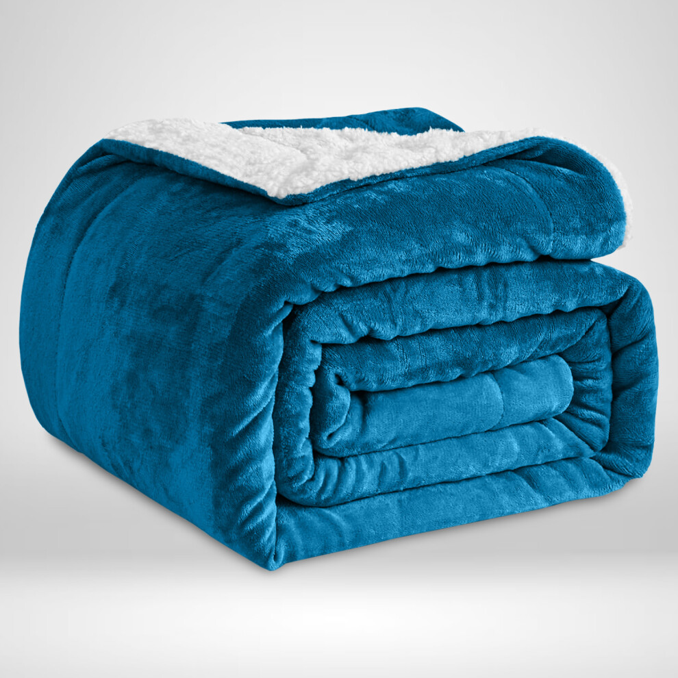 (Teal , 230x270 cm) Sherpa Fleece Blankets Throws For Sofa Bed Travel