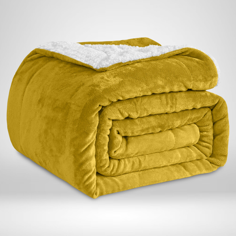 (Yellow, 230x270 cm) Soft Sherpa Throw Blanket for Sofa Bed Warm Fleece