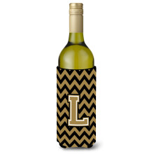 Litera L Chevron Black and Gold Bottle Beaverage Izsolator Hugger CJ1050-Llterk