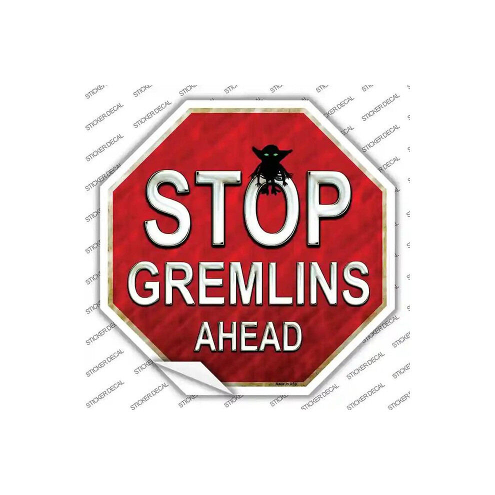 Smart Blonde Bs-398S-L Stop Gremlins Ahead Novelty Octagon Sticker Decal - Large 727897986575