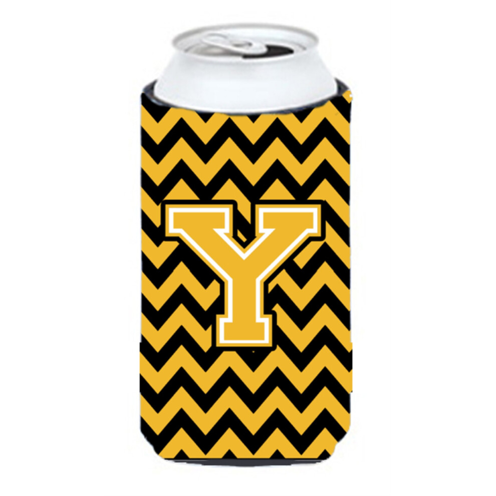 Letter Y Chevron Zwart En Goud Tall Boy Drankisolator Hugger CJ1053-YTBC-image
