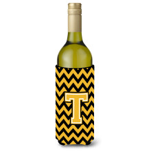 Litera T Chevron Vin negru ?i auriu sticla de bauturi izolatoare Hugger CJ1053-Tliterk