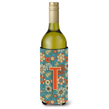 Letter T Flowers Retro Modr lhev na vno Npojov izoltor Hugger CJ2012-TLITERK