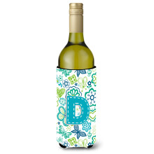 Litera D Flori ?i fluturi Teal Blue Vin sticla Baut Izolator Hugger CJ2006-Dliterk