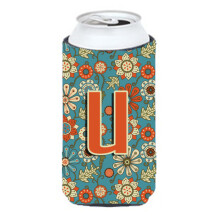 Litera u flori retro albastru nalt baiat de bauturi izolator hugger cj2012-utbc