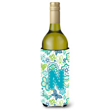 Litera n Flori ?i fluturi Teal Blue Vin sticla Baut Izolator Hugger CJ2006-Nliterk