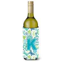 Litera k Flori ?i fluturi Teal Blue Vin sticla Baut Izolator Hugger CJ2006-Kliterk