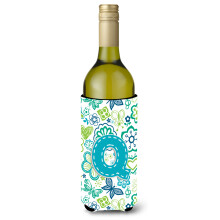Scrisoare Q Flori ?i fluturi Teal Blue Vin sticla Baut Izolator Hugger CJ2006-Qliterk