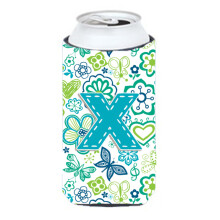Litera X Flori ?i fluturi Teal Albastru nalt Baie?i Izolator Bauturi Hugger CJ2006-XTBC
