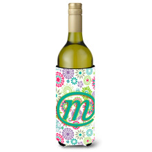 Litera m flori roz teal verde de vinuri ini?iale bautura izolatoare hugger cj2011-mliterk
