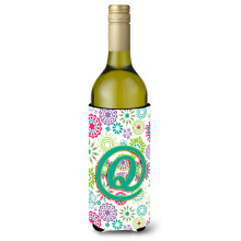 Litera Q Flori roz teal verde de vinuri ini?iale sticla de bauturi izolatoare Hugger CJ2011-Qliterk