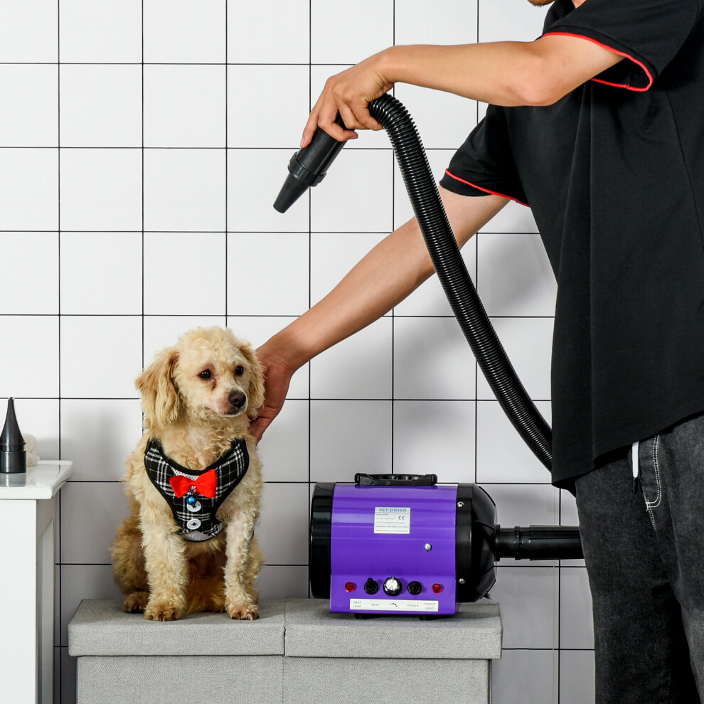 PawHut 2800W Dog Hair Dryer Pet Grooming Blaster Blower Dryer 3 Nozzles, Purple