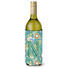 Letter N Cirkel Cirkel Teal Initial Alfabet Wijnfles Drank Isolator Hugger CJ2015-NLITERK