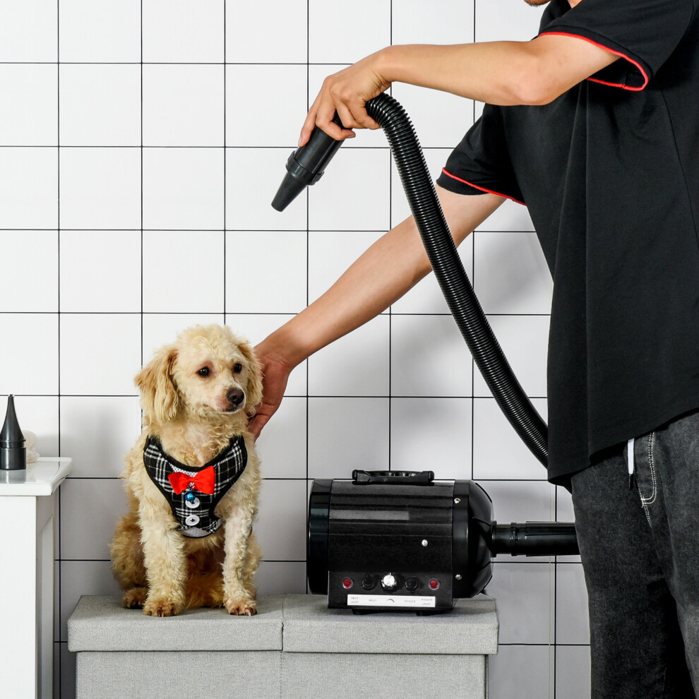 PawHut 2800W Dog Hair Dryer Pet Grooming Blaster Blower Dryer 3 Nozzles, Black