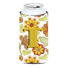 Letter T Bloemenmosterd en groene Tall Boy Beverage Isolator Hugger CJ2003-TTBC
