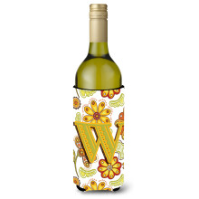 Letter W Bloemenmosterd en groene wijnfles Drankisolator Hugger CJ2003-WLITERK