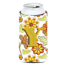 Letter Y Bloemenmosterd en groene Tall Boy Beverage Isolator Hugger CJ2003-YTBC
