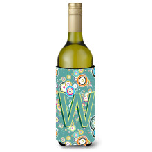 Letter W Cirkel Cirkel Teal Initial Alfabet Wijnfles Drank Isolator Hugger CJ2015-WLITERK