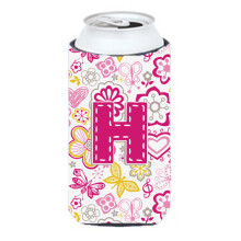 Letter H Bloemen en vlinders Roze Tall Boy Beverage Isolator Hugger CJ2005-HTBC