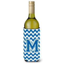 Letter M Chevron blauwe en witte wijnfles drankisolator Hugger CJ1056-MLITERK
