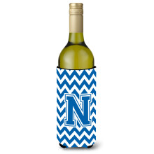 Letter N Chevron blauwe en witte wijnfles drankisolator Hugger CJ1056-NLITERK