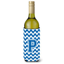 Letter P Chevron blauwe en witte wijnfles drankisolator Hugger CJ1056-PLITERK