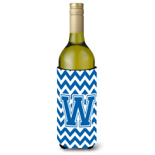Letter W Chevron blauwe en witte wijnfles drankisolator Hugger CJ1056-WLITERK