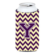 Letter Y Chevron Paars en Goud Tall Boy Beverage Isolator Hugger CJ1058-YTBC